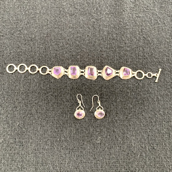 Jewelry - Handcrafted silver and amethyst bracelet and earring set